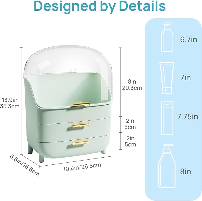 Vtopmart 3-Tier Skincare Makeup Organizer with Lid, Green