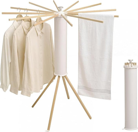 4 Legs Clothes Drying Rack, Foldable Laundry Rack with 12 Rotating Arms, Space-Saving Standing Drying Rack for Indoor/Outdoor, Balcony and Laundry Room