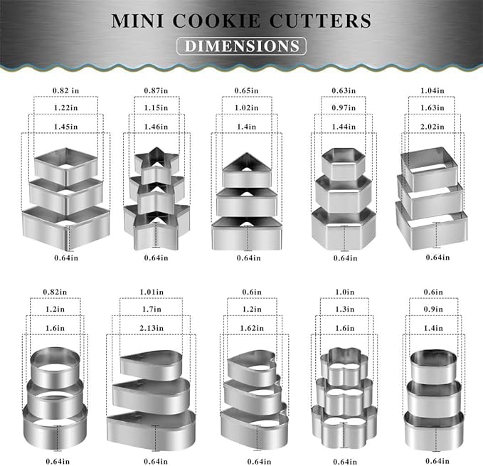 Mini Cookie Cutters Set with Box, QtoiKce 30Pcs Small Stainless Steel Flower Square Heart Round Star Triangle Oval Shapes Cookie Cutters, Mini Polymer Clay Cutters for Kids