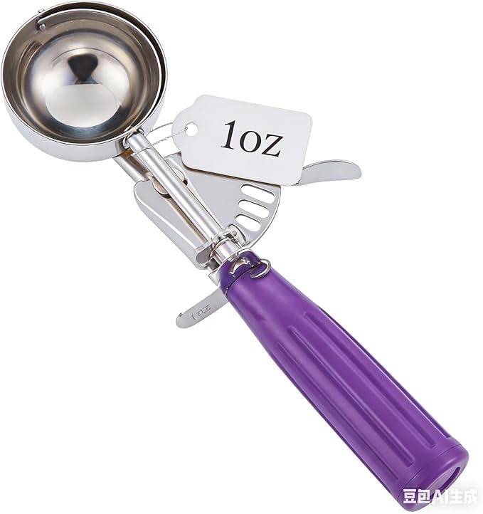 Portion Scoop - Disher, Cookie Scoop, Food Scoop - Portion Control - 18/8 Stainless Steel, Purple Handle (#40 / 1oz)