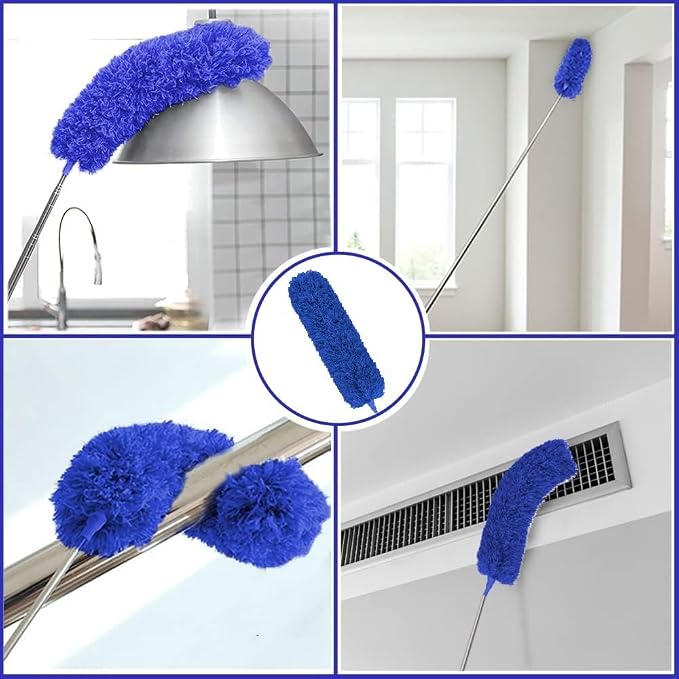 Dusters for Cleaning High Ceiling Fan, Microfiber Feather Duster with 30'' to 100'' Telescoping Extension Pole, Long Extendable Duster for Home Car Furniture Cobweb - Blue