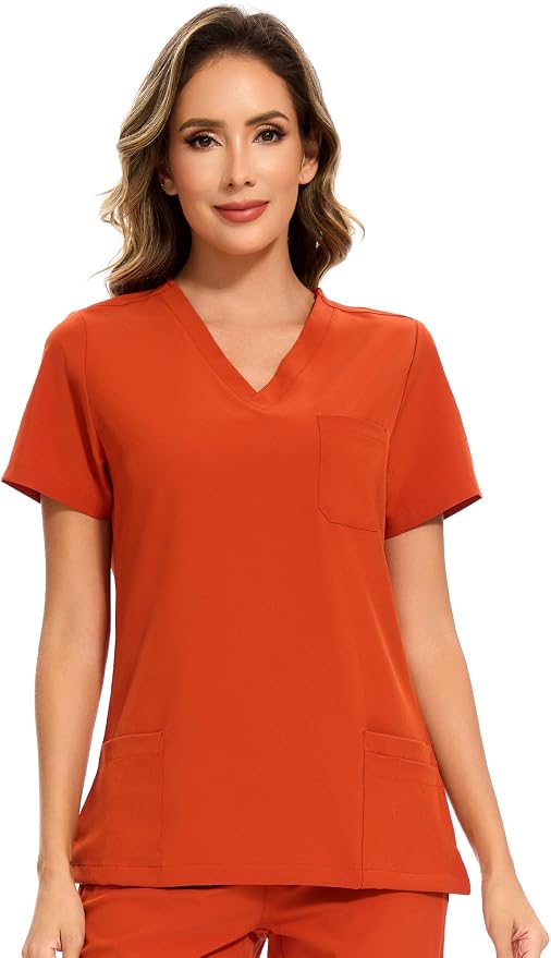 Scrubs Tops for Woman - Soft Stretch, V-Neck Tops | 3 Pockets, Side Split Design, Short Sleeve, Breathable & Lightweight Nursing Shirt, Easy-Care Fabric for All-Day Comfort