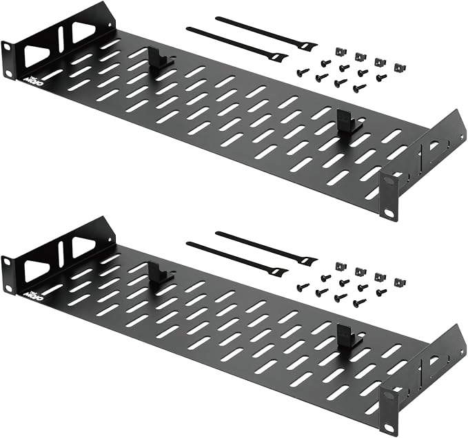 Tecmojo 1U Rack Shelf,19 inch Rack Shelf 6 inch Depth,Rack Mount Shelf with Anti-Slip Stops,Server Rack Shelf and Network Shelf for 19 in Equipments, 55lbs Capacity of Vented 1U Shelf,No Lip(2 Pack)