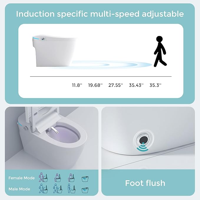 Smart Toilet with Bidet Built In, One-Piece Electric Tank Toilet with Auto Open & Close Lid, Dual Flush 1.28 GPF, Heated Seat, Remote Control, Foam Shield, Warm Air Dryer & Temp Display