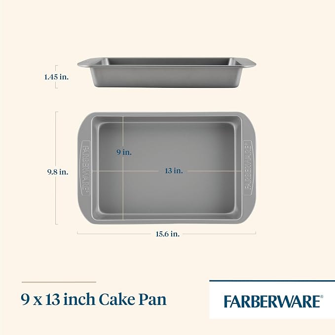 Farberware Nonstick Bakeware 9x13 Baking Pan, Rectangular Cake Pan, Gray