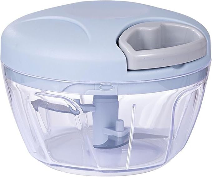 Manual Garlic Chopper, 500Ml Blue Cover ABS Resin Hand Pull String Chopper for Crushing Vegetables and Spice (Blue)