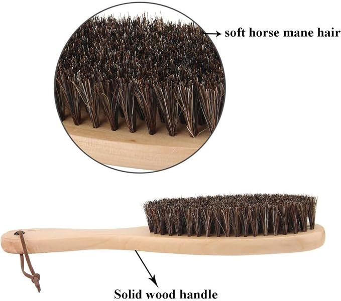 Clothes Brush Garment Brush Lint Remover Brush with Genuine Soft Horsehair and Wooden Handle for Coat Men Suits Shoes Jacket Furniture Car Mat and Pet Hair 1-Pack, Suit Brush