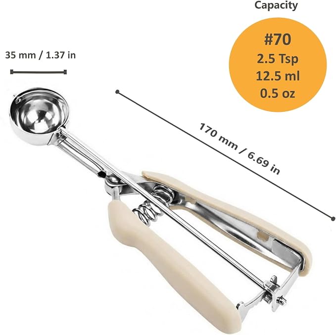 Cookie Scoop, Ice Cream Scoop, 0.8Tbsp/2.5tsp/12.5ml/0.5oz Cookie Scoops for Baking, 18/8 Stainless Steel Cookie Scooper for Baking, Cookie Dough Scoop, Ice Cream Scooper with Trigger Release (White)