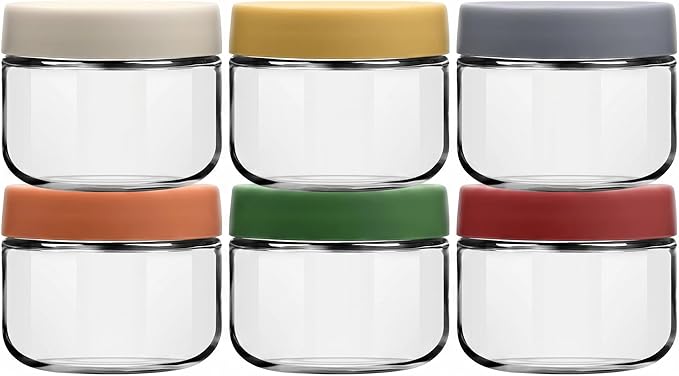 EONJOE 8 oz Small Glass Containers with Lids, Food Storage Jars, 6pk | Perfect for Chia Pudding Jam Snacks Yogurt Overnight Oats Candy ,Dishwasher safe,Airtight