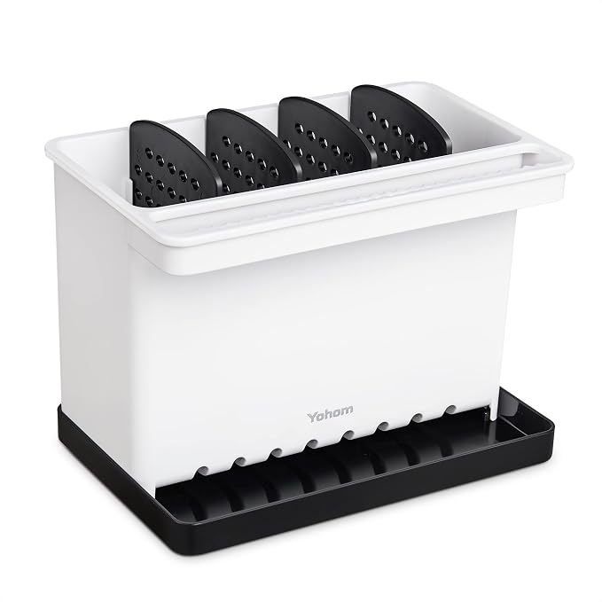 YOHOM Kitchen Sponge Brush Holder for Sink Black Dish Sponge Caddy Countertop Organizer Plastic Scrub Brush Holder with Dividers