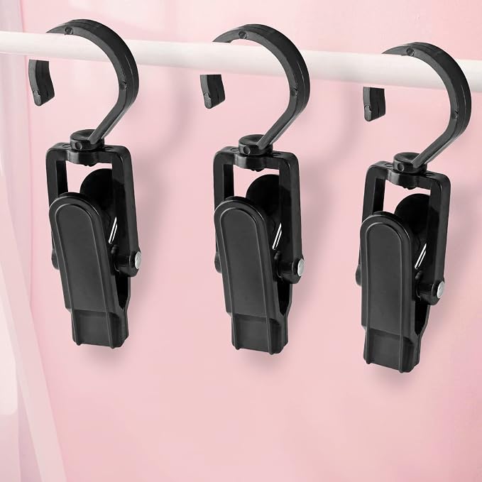 Jiozermi 10 PCS Laundry Hooks Clip, Plastic, Black | Super Strong, Swivel Hooks, For Clothing Store Home Office & Workshop