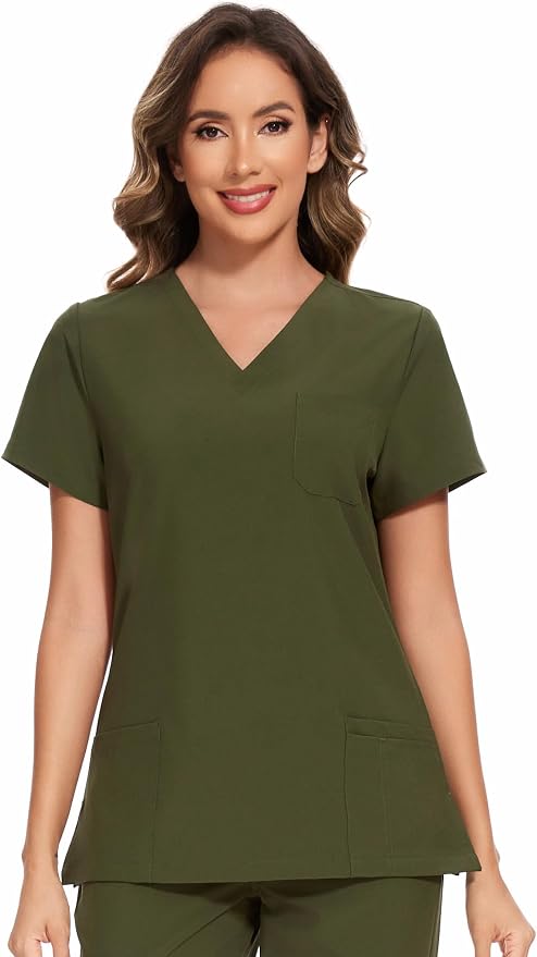 Scrubs Tops for Woman - Soft Stretch, V-Neck Tops | 3 Pockets, Side Split Design, Short Sleeve, Breathable & Lightweight Nursing Shirt, Easy-Care Fabric for All-Day Comfort