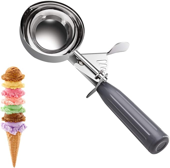 TOPKITCHEN Commercial-Grade Ice Cream Scoop 4 oz, 18/8 Stainless Steel Cookie Scoop with Plastic Handle, Portion Control Disher Scoop for Bakeries, Restaurants & Dessert Shops, #8, Grey