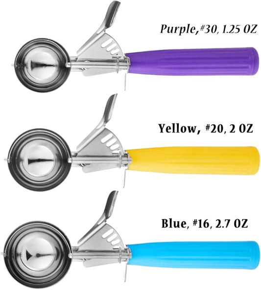 HOMURE H Ice Cream Scoop Set, 3 PCS Cookie Scoops, Disher, Muffin Scoops, Cupcake Scoop - #16 (2.7 oz), #20 (2 oz), #30 (1.25 oz), For Cookie, Ice Cream, Muffin, Side Dish, Mashed Potatoes