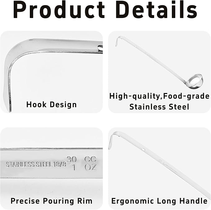 2Pcs 1oz Stainless Steel Soup Ladle, Long Handle Ladles with Pouring Rim for Cooking, Serving Soup, Sauce, Stew, Kitchen