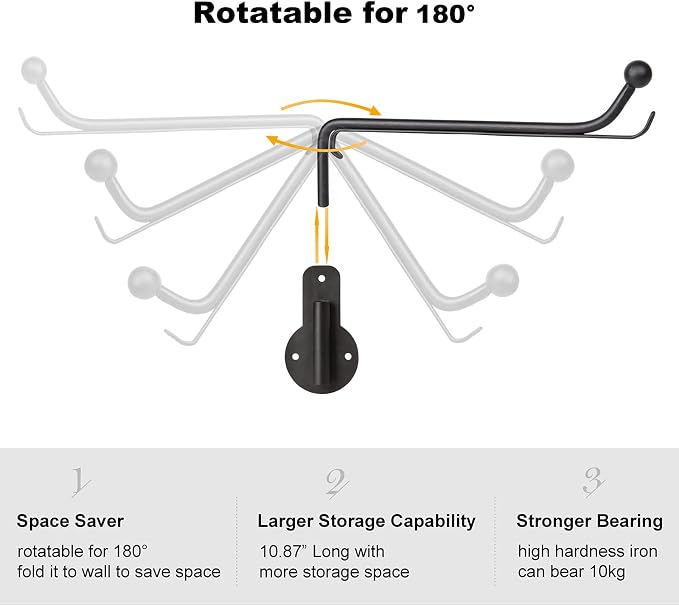 Mkono Wall Mounted Drying Rack Laundry Hook with Swing Arm Valet Rod 1 Pack | Black, Laundry Room Organization, Space Saving, Foldable, Easy Install, Wall Clothes Hanger, Closet Bathroom Bedroom Organize
