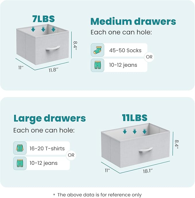 OLIXIS 7 Drawer Closet Organizer, Storage Tower with Sturdy Steel Frame | Dresser for Bedroom, Wooden Top & Easy Pull Fabric Bins, Clothes Organization, Living Room Entryway, Light Gray