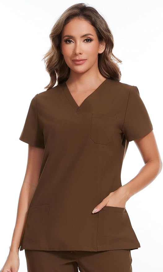 Scrubs Tops for Woman - Soft Stretch, V-Neck Tops | 3 Pockets, Side Split Design, Short Sleeve, Breathable & Lightweight Nursing Shirt, Easy-Care Fabric for All-Day Comfort