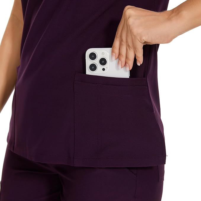 Scrubs Tops for Woman - Soft Stretch, V-Neck Tops | 3 Pockets, Side Split Design, Short Sleeve, Breathable & Lightweight Nursing Shirt, Easy-Care Fabric for All-Day Comfort