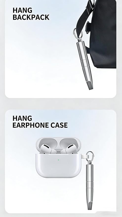 2PCs 3-in-1 Cleaning Brush Mobile Phone Card pin Keychain sim Battery Compartment Multi-Function Cleaning Brush handset Cleaning (Black+Silver)