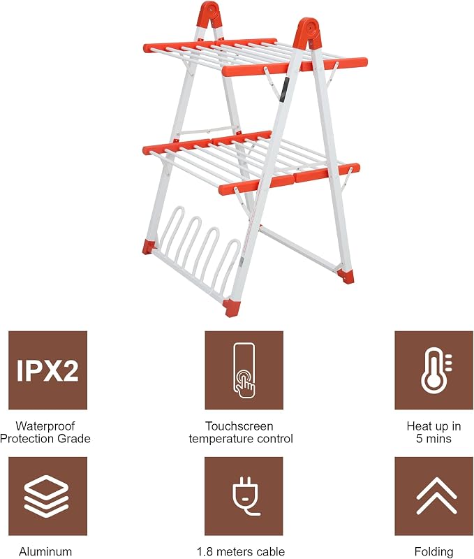 Electric Heated Clothes Drying Rack,Foldable Heated Garment Dryer with Timer Shut-Off Laundry Rack for Clothes Shoes Socks,Aluminum Alloy