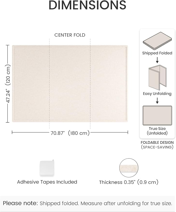 Fluxynara 70.8" x 47.2" Large Bulletin Board, Oatmeal | Cork Board Alternative with 48 Removable Adhesive Tabs, Foldable Felt Pin Board for Home, Office, Classroom & Dorm