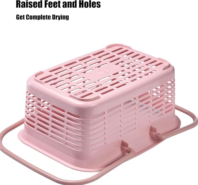 ALINK Plastic Shower Caddy Basket with Handle, Portable Organizer Storage Basket for College Dorm, Bathroom, Kitchen - Pink