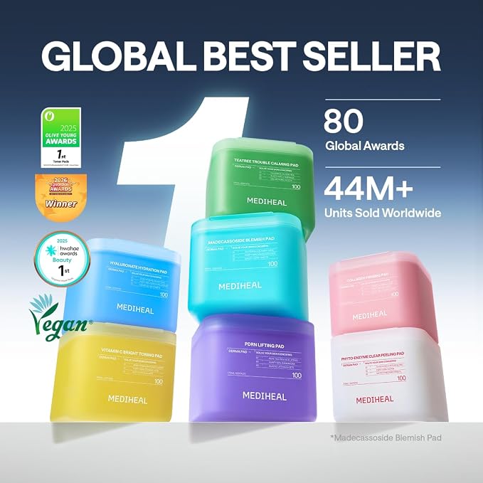 MEDIHEAL Retinol&Peptide Toner Pads, Skin Firming (100 Count) | with Retinol & 6 Peptide Complex | Firming & Wrinkle Care | Plastic-Free Vegan Pads | Korean Derma Toner Pads