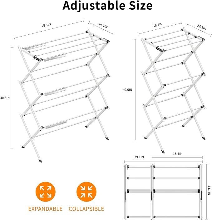 3 Tier Clothes Drying Rack, Foldable Drying Rack Clothing,Indoor & Outdoor Laundry Rack for Drying Clothes,Space-Saving Design, Metal Collapsible Dryer Racks for Laundry, White