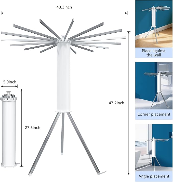 Tripod Foldable Clothes Rack,Garment Rack Portable with Collapsible Design | Freestanding Clothes Rack with Space-Saving Collapsible Design, Portable Clothing Organizer for Laundry Room, Bedroom