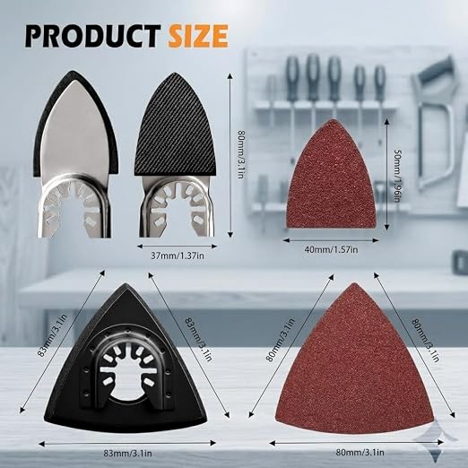 Oscillating Tool Sanding Pad Kit, 106Pcs Multi Tool Sanding Pads with 2 Triangle Sanding Pads, 2 Finger Sanding Pads, 100 Sandpaper Sheets, 60-240 Grit for Wood Metal Plaster Grinding Polishing