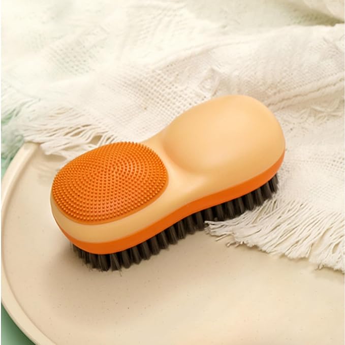 Two-Sided Laundry Stain Remover Brush, Yellow | Soft Silicone Bristle Side for Delicate Fabrics Knits, Hard Bristle Side for Tough Stain, Easy to Grip, Hand Washing Clothes