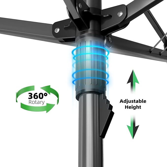 Heavy Duty Outdoor Umbrella Drying Rack, Rotating Height Adjustable Clothesline for Large Blankets & Sheets, Perfect for Backyard Balcony Camping RV, Black