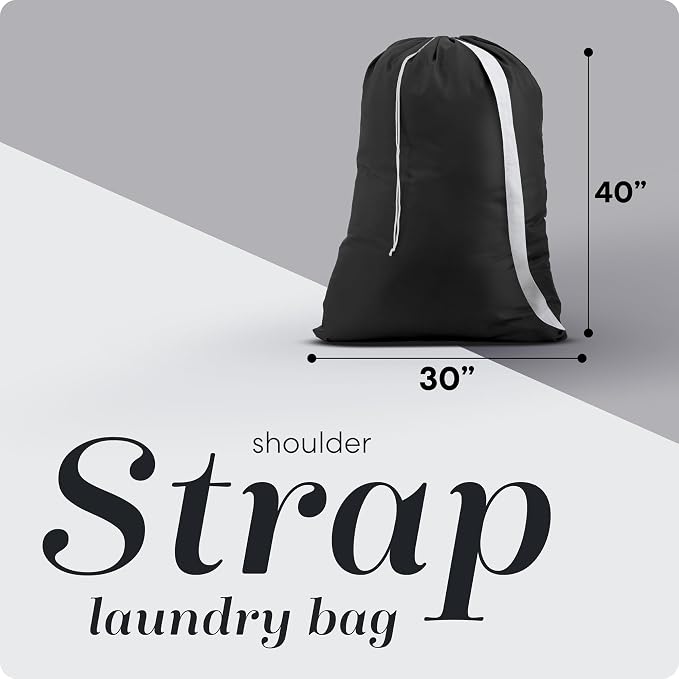 Handy Laundry Bag with Shoulder Strap 30"x40" 2-Pack, Heavy Duty, Black | 2-Pack Extra Large 30x40 Laundry Bag, Shoulder Strap, Drawstring Locking, Heavy Duty for College Dorm Travel, Black