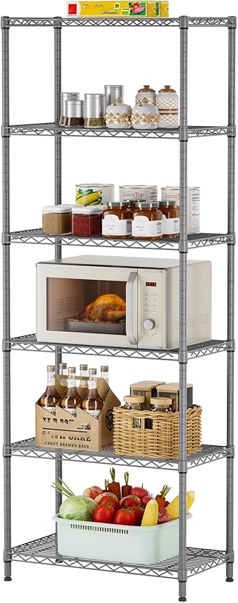 SINGAYE 6 Metal Shelves Wire Shelving Storage Shelf Adjustable Unit Pantry | 6 Tier Kitchen Laundry Room Organization Home Pantry Closet Bathroom Organizers Garage Rack 14" D x 24" W x 72" H Gray