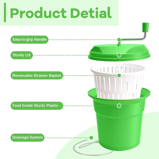 3.2 Gallon Commercial Salad Spinner, Heavy Duty Salad Dryer with Draining Hose, 12Qt Manual Lettuce Dryer for Washing, Spinning & Draining, Holds 4 Heads of Lettuce for Restaurant Kitchen Prep