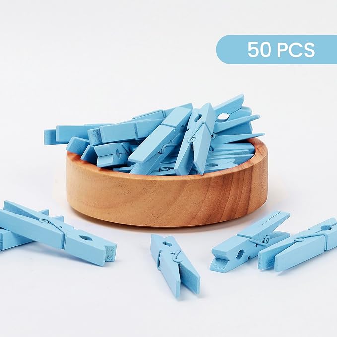 50PCS Blue Wooden Clothespins 2.9 Inch Color Clothes Pins for Pictures | Colorful Close Pins Wood for Photos Classroom School Decoration Craft Cheer