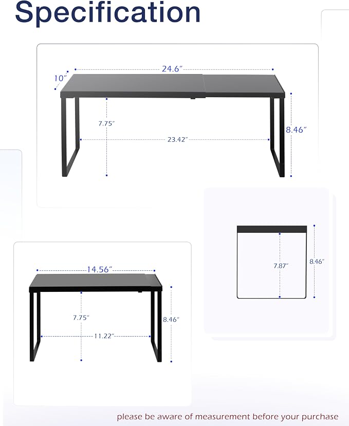 Nxconsu Cabinet Shelf Expandable Organizer Riser Rack for Kitchen Pantry Cupboard Under Sink Countertop Home Organization Extra Storage Space Saver Heavy Duty Metal Edgeless Design Black Large
