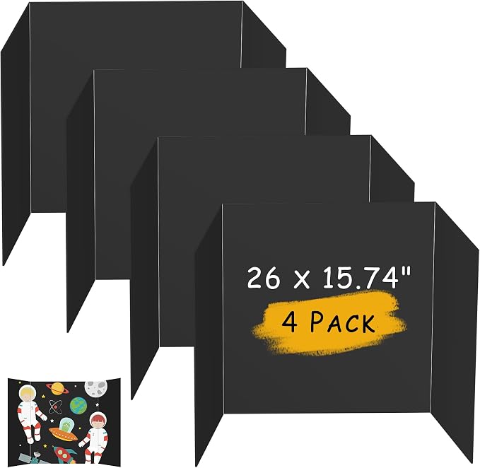 HAUTOCO 4 Pcs Medium Trifold Poster Board 26'' x 15.74'' Project Boards | Corrugated Tri Fold Presentation Boards for Science Fair, School Projects, Event Displays & Business Presentations, Black