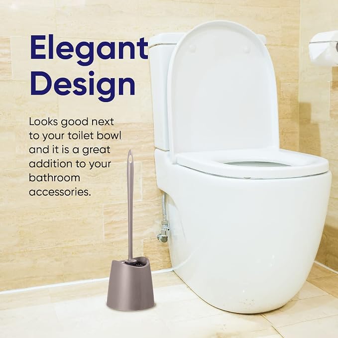 Superio Plastic Toilet Brush with Taupe Bristles, Includes Holder for Easy Bathroom Cleaning