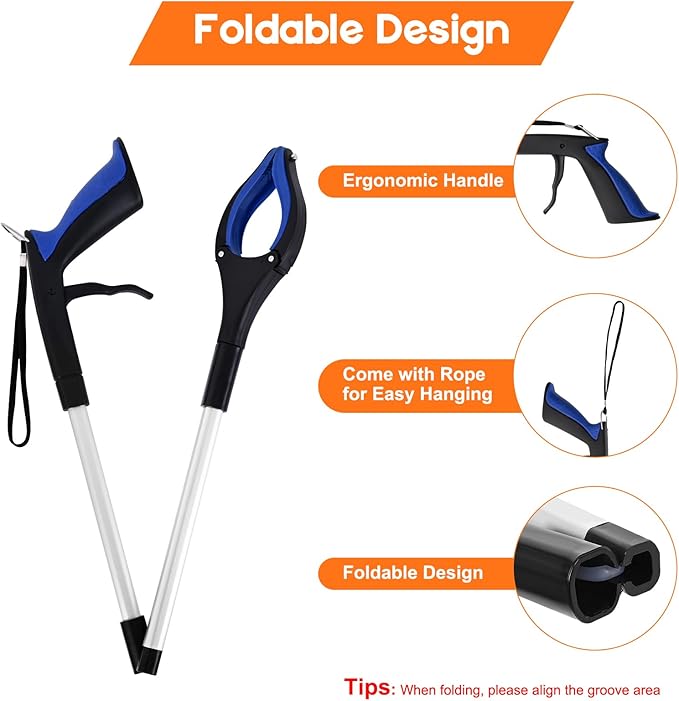 32” Grabber Reacher Tool, 2-Pack Foldable Reacher Grabber Pickup Tool with 90° Rotating Jaw & Magnets, Trash Picker Upper Grabber, Lightweight Grabbers for Seniors Heavy Duty