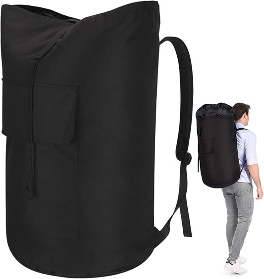 Backpack Laundry Bag, 115L Heavy Duty Extra Large College Laundry Backpack, Dirty Clothes Bag with Shoulder Straps, Laundry Hamper Bag with Drawstring Closure for College Dorm, Apartment Black