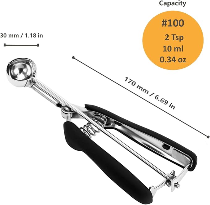 Stainless Steel Mini Cookie & Cupcake Scoop - 30mm, Non-slip Grip (Pack of 18/8)
