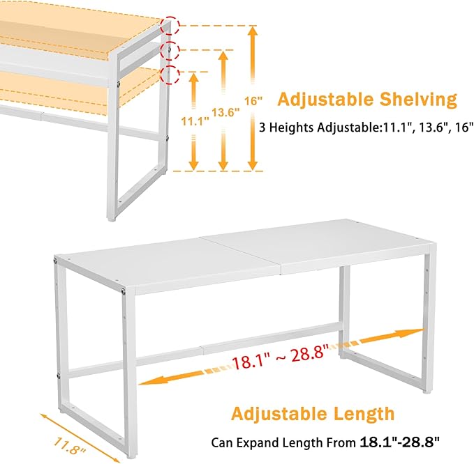 150 LBS Expandable Heavy Duty Storage Shelves,Metal Shelving Unit For Kitchen Garage Warehouse Cabinet Pantry , Adjustable Storage Rack Shelf Organizer For Pots Pans Microwave Small Appliance White