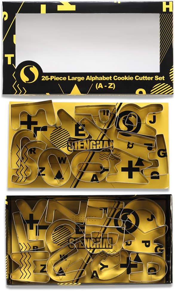 Alphabet Letter Cookie Cutter Set (A - Z)- 26 Pcs Large Stainless Steel Letters Fondant Cutter Set Biscuit Dough Mold Tools for Birthday, Christmas, New Year and Holiday Party Decorations (Gift Box)
