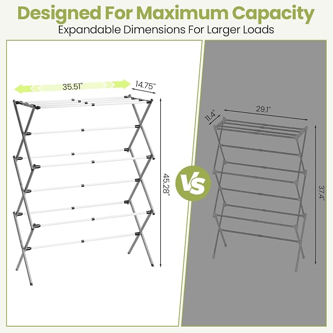PEXCHASER Oversized Clothes Drying Rack, 45.28"H × 14.57"D
