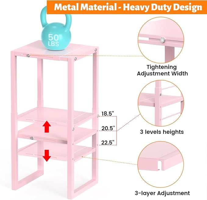 LIDTOP Locker Organizer Shelf Pink, Metal Adjustable Width and Height, Ideal Locker for School, Office, and Gym Lockers, Locker Shelves Organization Accessories