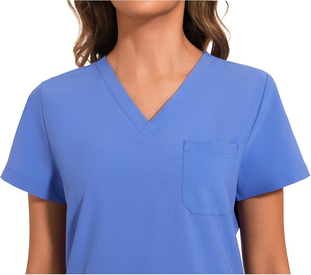 Scrubs Tops for Woman - Soft Stretch, V-Neck Tops | 3 Pockets, Side Split Design, Short Sleeve, Breathable & Lightweight Nursing Shirt, Easy-Care Fabric for All-Day Comfort