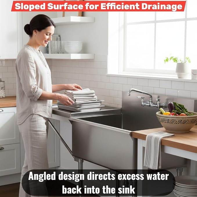 21" x 18" Commercial Stainless Steel Detachable Drainboard for Utility Sinks, Heavy Duty 18 Gauge Type 304 Sink Drain Board, Side Mounted Dish Drying Shelf, Sloped Drainage Tray