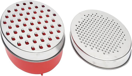 Cheese Grater with Container and Lid, Stainless Steel Grater Box Set, 7.09 x 2.76 in, Red, 2 Blades, Multi Purpose Kitchen Grater for Cheese, Vegetables, Ginger and Citrus
